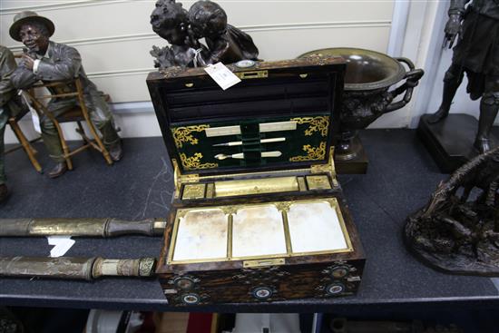 A Victorian coromandel travelling writing box, 14in.